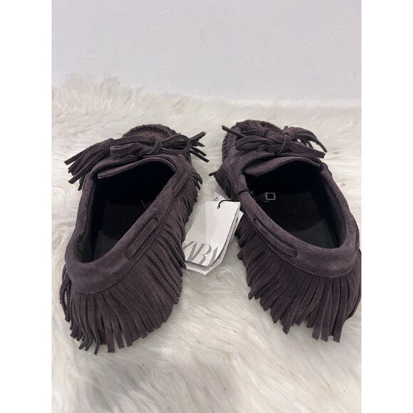 ZARA Woman NWT SS25 Brown Suede Fringe Loafers Shoes Size US 6 EU 36 3507/510 - Picture 10 of 15